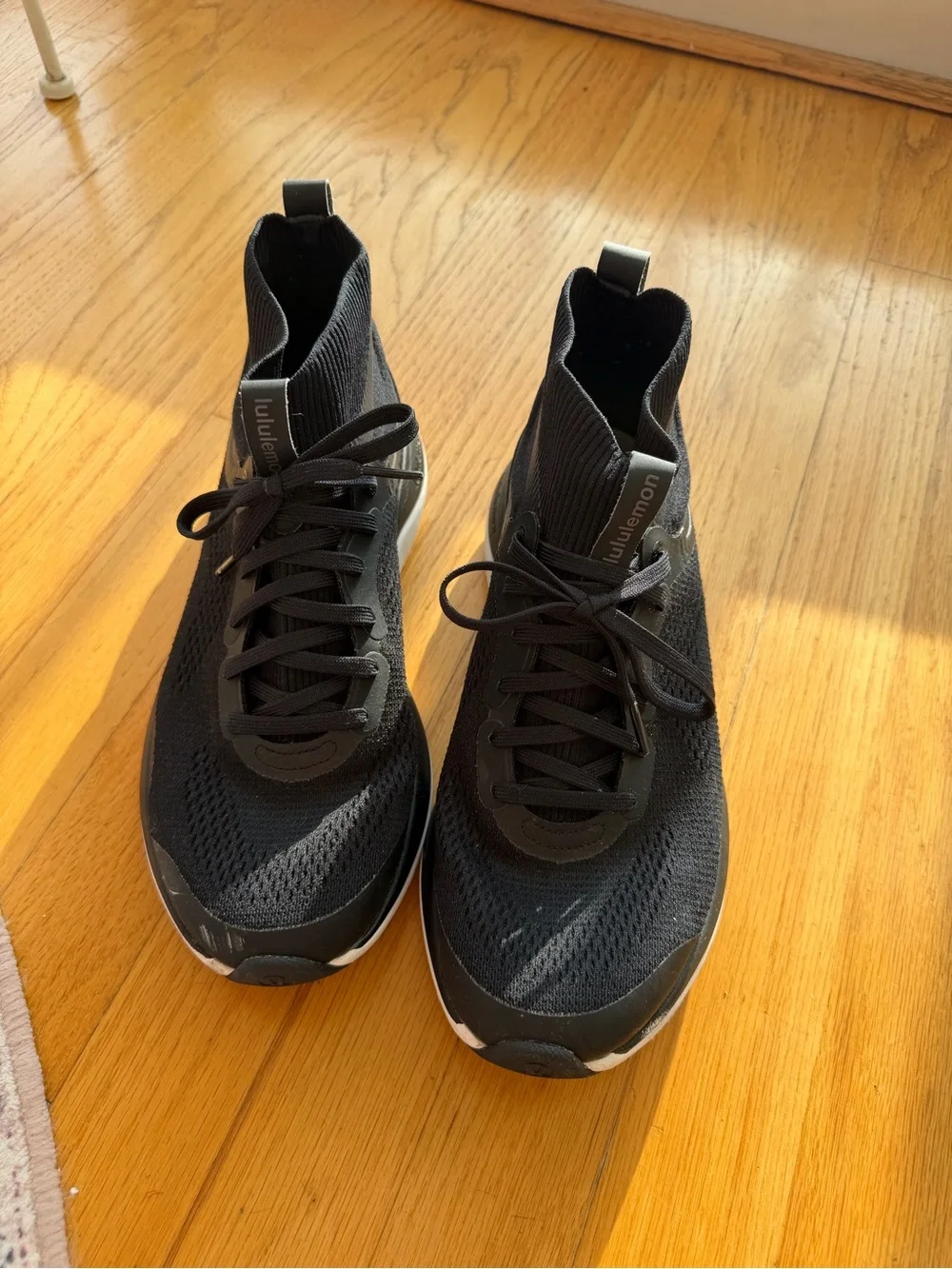lululemon athletica women’s Black Knit Slip-On Sneakers with White Soles